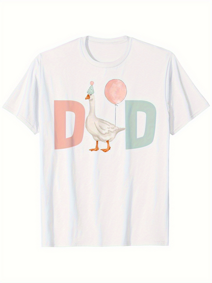 Men's Graphic T-Shirt Playful Pastel Letters And Goose With A Pink Balloon Dad