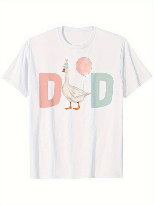 Men's Graphic T-Shirt Playful Pastel Letters And Goose With A Pink Balloon Dad