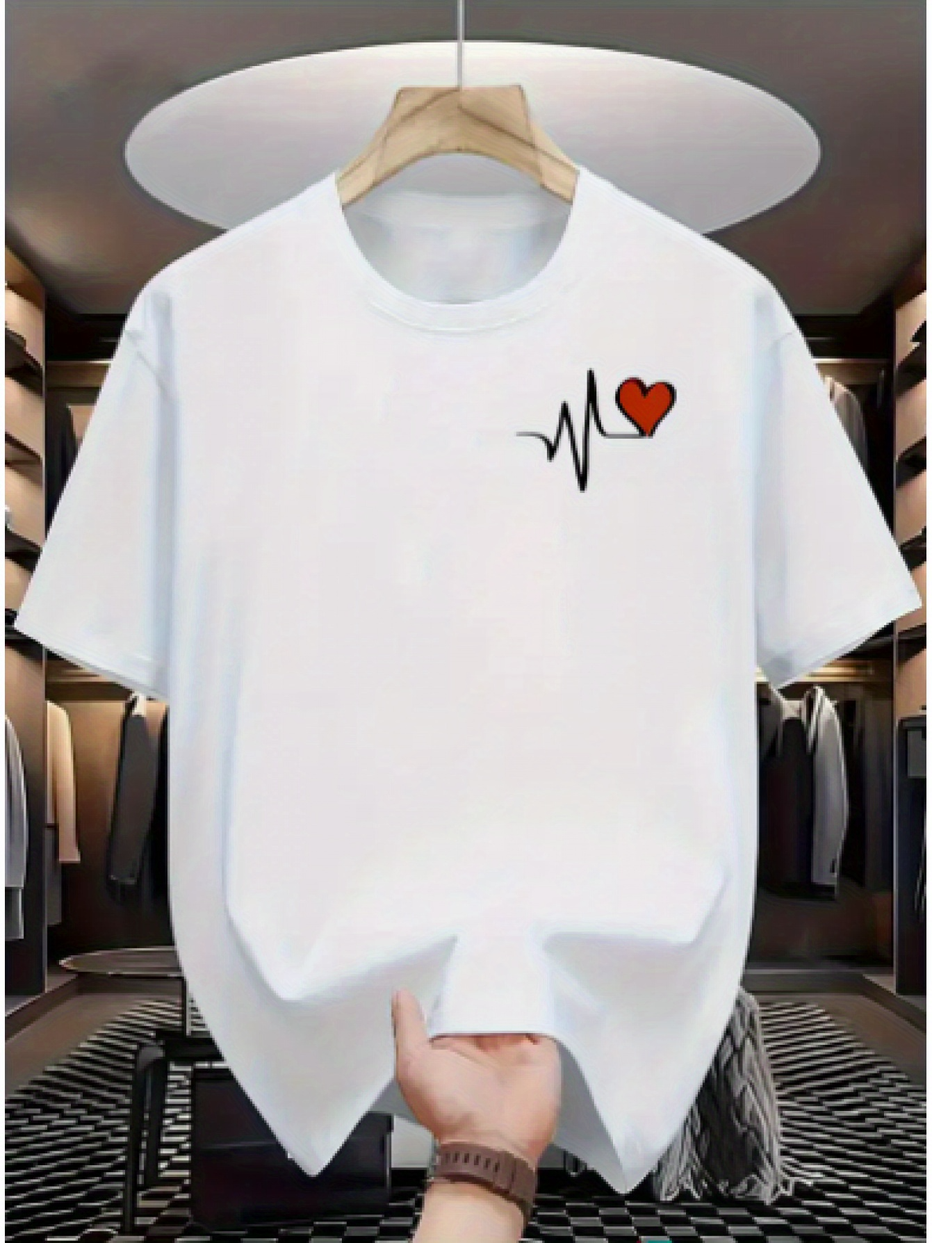 Men's Graphic T-Shirt Minimalist Heartbeat Line With Red Heart Symbol T Shirt