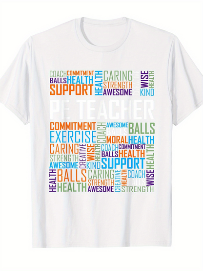 Men's Graphic T-Shirt Exercise Support Commitment Health Supportive Words Among Colorful Letters Teacher