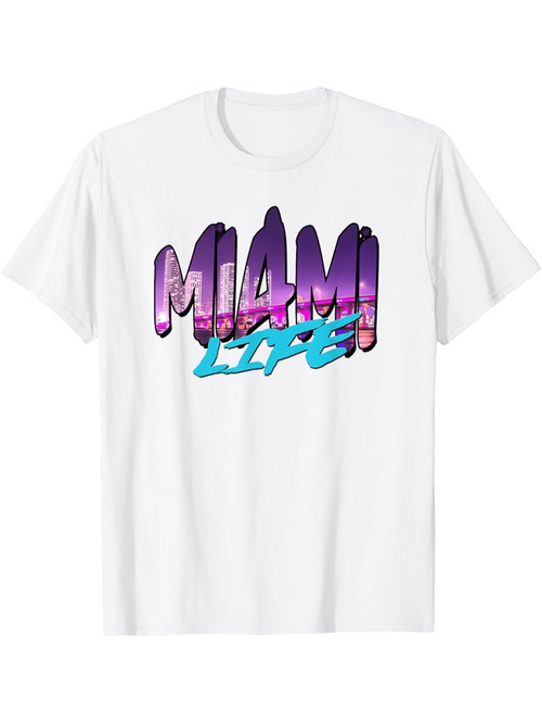 Men's Graphic T-Shirt Miami Life Neon Skyline Gradient Brush Street Style T Shirt