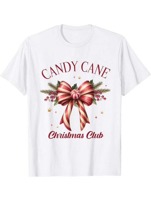 Men's Graphic T-Shirt Candy Cane Glimmering Red Ribbons And Festive Seasonal Christmas Bow