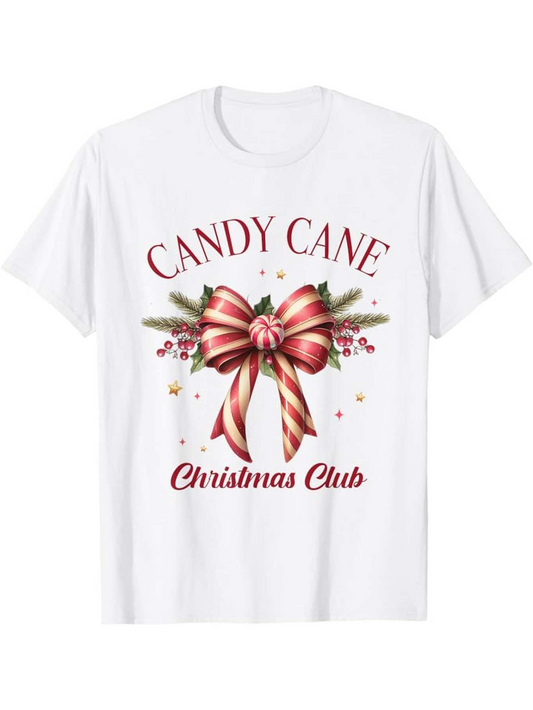 Men's Graphic T-Shirt Candy Cane Glimmering Red Ribbons And Festive Seasonal Christmas Bow