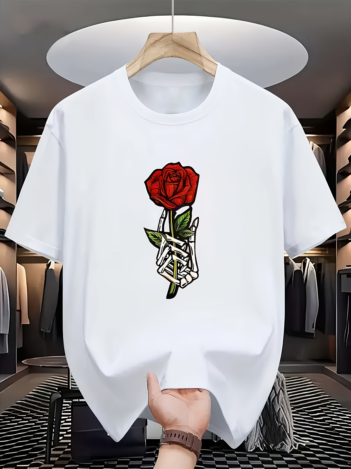 Men's Graphic T-Shirt Delicate Hand Holding A Single Red Blooming Rose