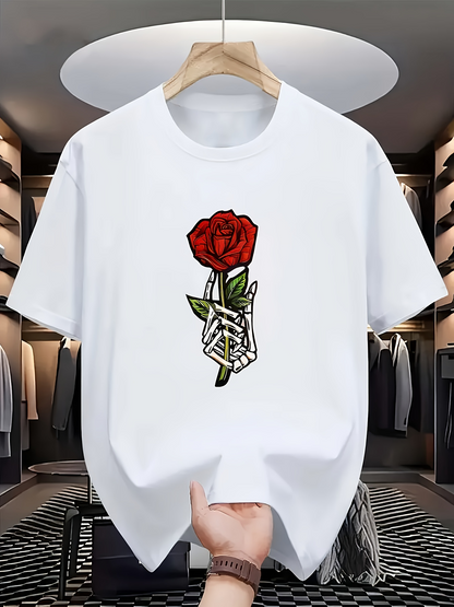 Men's Graphic T-Shirt Delicate Hand Holding A Single Red Blooming Rose