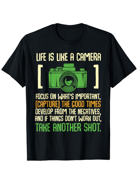 Men's Graphic T-Shirt Life Is Like A Camera Quote With Green Artistic Camera Illustration