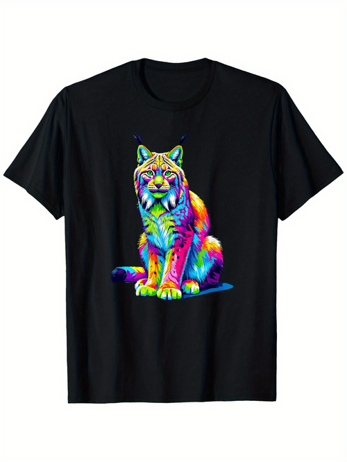 Men's Graphic T-Shirt Vivid Neon Color Strokes With Glowing Artistic Light Sitting Tiger