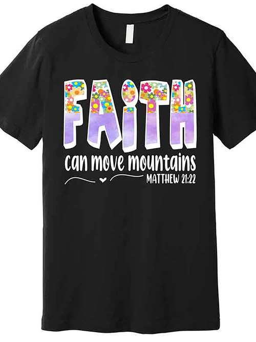 Men's Graphic T-Shirt Faith Can Move Mountains Colorful Lettering With Gradient Effect And Playful Shapes