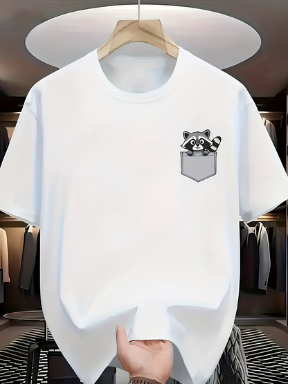 Men's Graphic T-Shirt Adorable Cartoon Raccoon Peeking Out From A Front Pocket