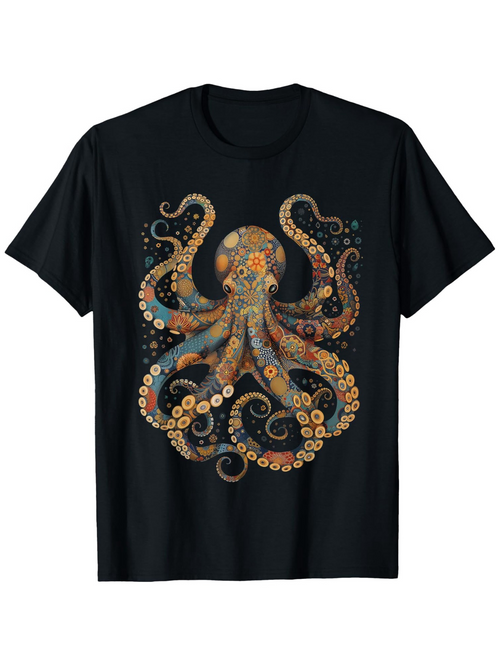 Men's Graphic T-Shirt Bohemian Patterns With Whimsical Swirls And Vivid Colored Octopus