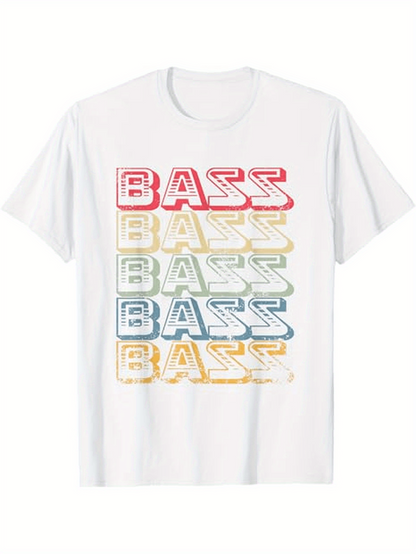 Men's Graphic T-Shirt Retro Gradient Lines With Layered Bold BASS Typography Bass