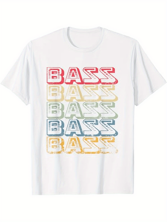Men's Graphic T-Shirt Retro Gradient Lines With Layered Bold BASS Typography Bass