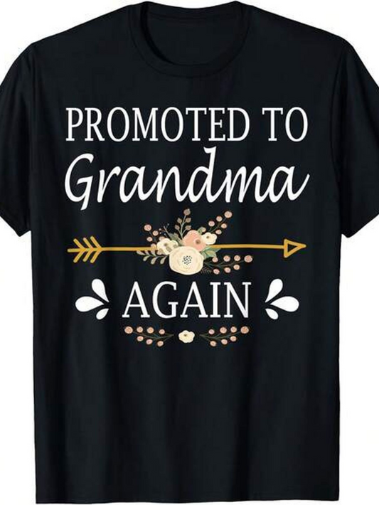 Men's Graphic T-Shirt Promoted To Grandma Again With Arrow And Floral Elements