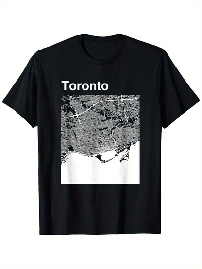 Men's Graphic T-Shirt Toronto Monochrome City Street Map With Urban District Details