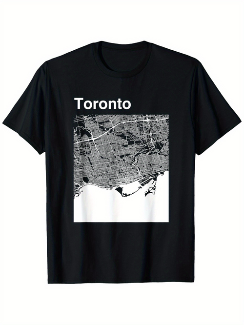 Men's Graphic T-Shirt Toronto Monochrome City Street Map With Urban District Details