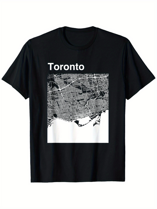 Men's Graphic T-Shirt Toronto Monochrome City Street Map With Urban District Details