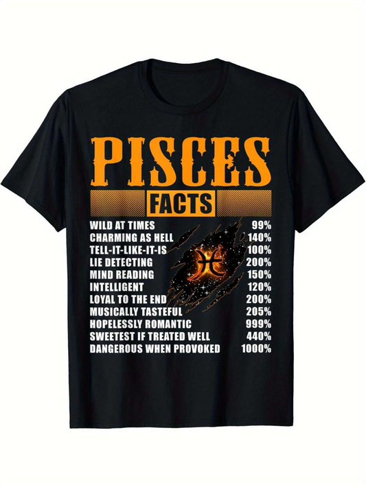 Men's Graphic T-Shirt Pisces Zodiac Traits List With Fiery Astrological Symbol Graphic T Shirt