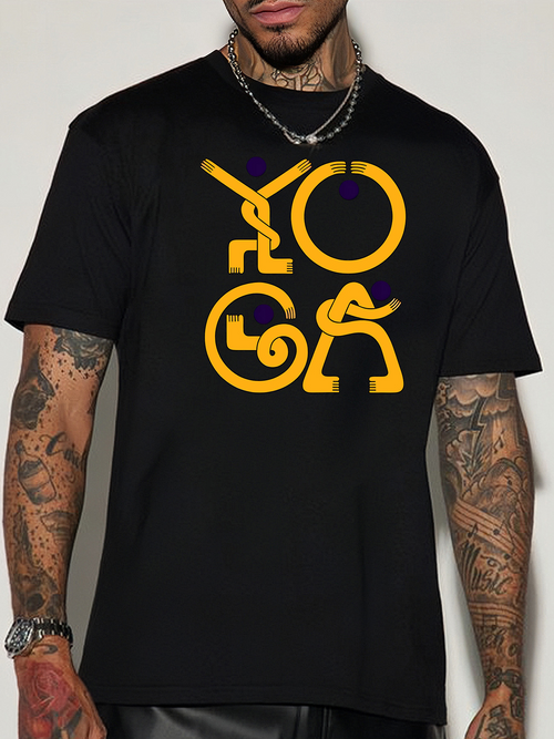 Men's Graphic T-Shirt Yellow Symbolic Letter Design With Human Motion Yoga