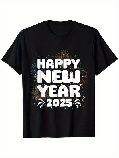 Men's Graphic T-Shirt Happy New Year 2025 Surrounded By Festive Fireworks And Confetti Celebration