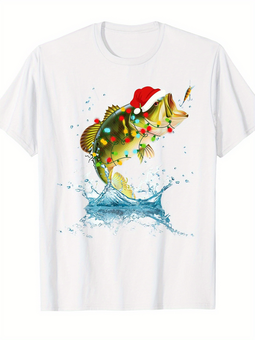 Men's Graphic T-Shirt Festive Holiday Fish Leaping Above Splashing Water Surface