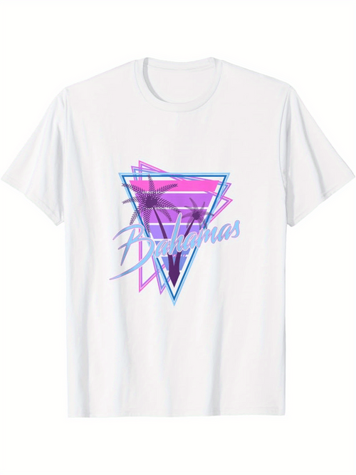Men's Graphic T-Shirt Neon Triangle With Palm Trees And Stylized Sunset Dynamics