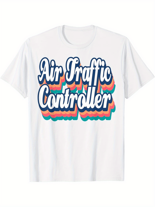 Men's Graphic T-Shirt Air Traffic Controller Layered Retro Typography With Playful Shadow Effect