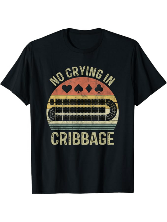 Men's Graphic T-Shirt No Crying In Cribbage Vintage Colored Peg Board With Playing Card Suits Game