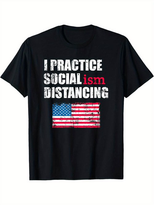 Men's Graphic T-Shirt I Practice Social Distancing With American Flag Graphic