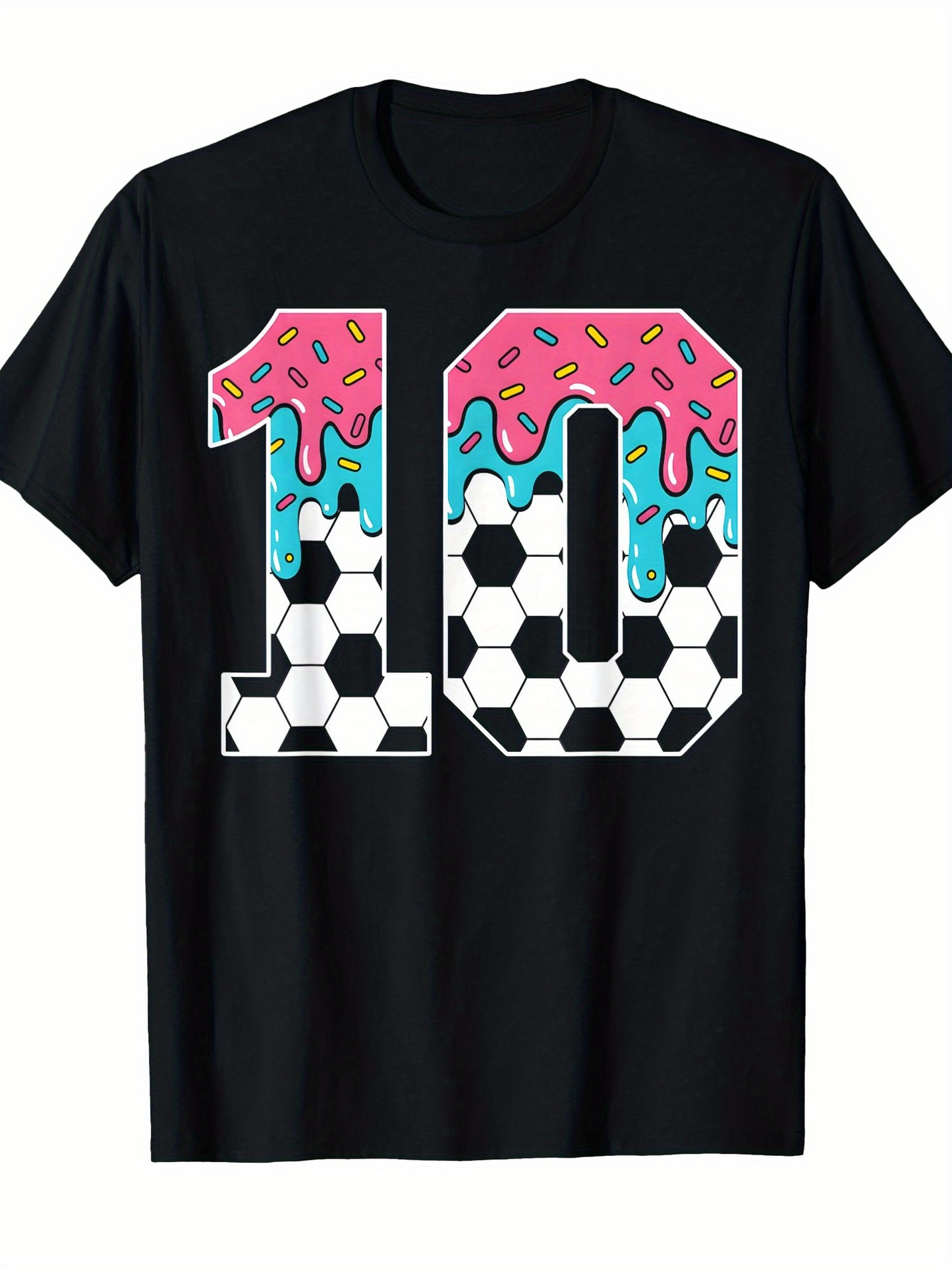 Men's Graphic T-Shirt Melting Frosted Sprinkle Soccer Pattern Number Ten