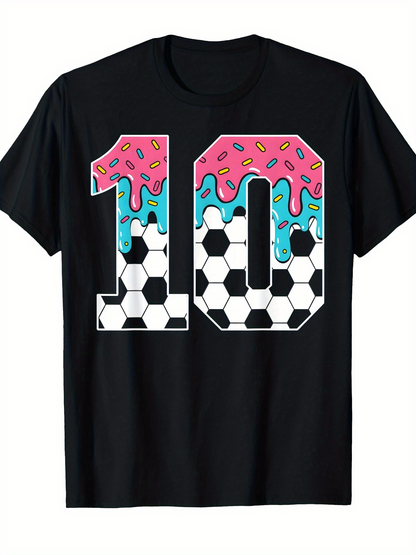 Men's Graphic T-Shirt Melting Frosted Sprinkle Soccer Pattern Number Ten