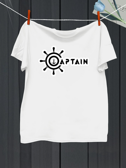 Men's Graphic T-Shirt Captain Nautical Theme With Classic Marine Ship Wheel