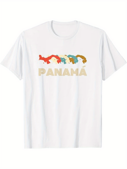 Men's Graphic T-Shirt Panama Vibrant Colorful Map Outline Featuring Abstract Landscape