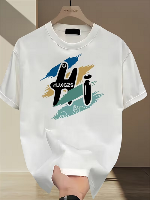Men's Graphic T-Shirt Abstract Colorful Brush Strokes With Playful Large Hi Lettering