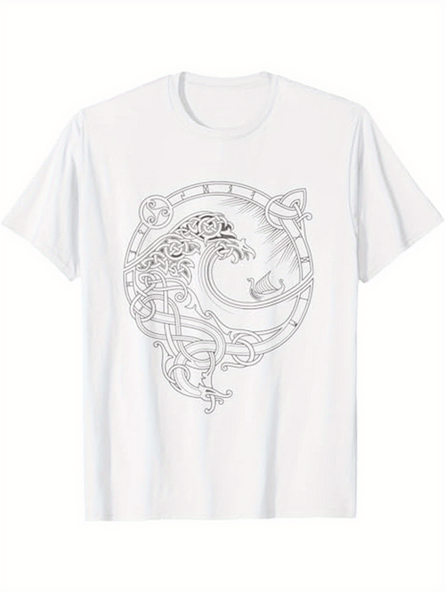 Men's Graphic T-Shirt Intricate Celtic Inspired Lines Forming Serpent Wrapped Around Circular Mystical Dragon