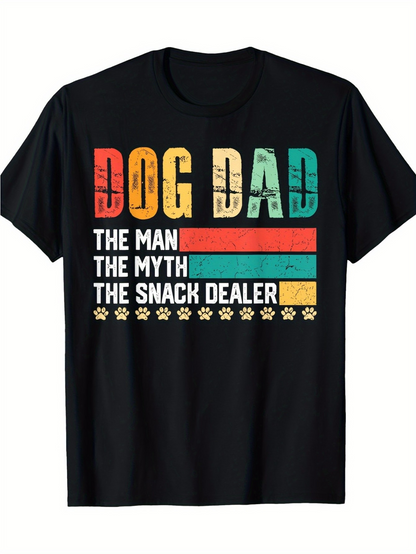 Men's Graphic T-Shirt Dog Dad With Vintage Stripes And Paw Prints Under Bold Text