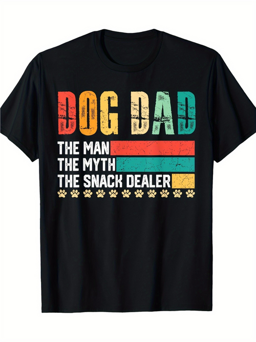 Men's Graphic T-Shirt Dog Dad With Vintage Stripes And Paw Prints Under Bold Text