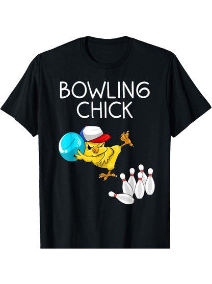 Men's Graphic T-Shirt Bowling Chick Playful Cartoon Yellow Chick With Blue Bowling Ball