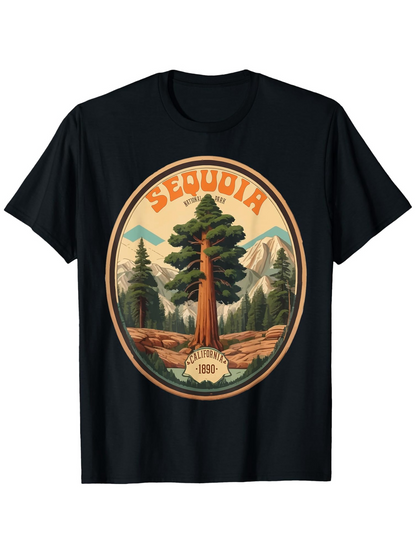 Men's Graphic T-Shirt Sequoia Vintage National Park Landscape With Majestic Trees And Mountains