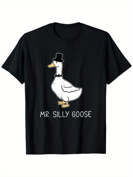 Men's Graphic T-Shirt Mr Silly Goose Wearing Hat And Bowtie Standing Upright Goose