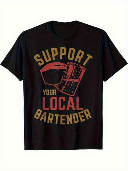 Men's Graphic T-Shirt Support Your Local Bartender Bold Graphic With Mug And Beer Glass
