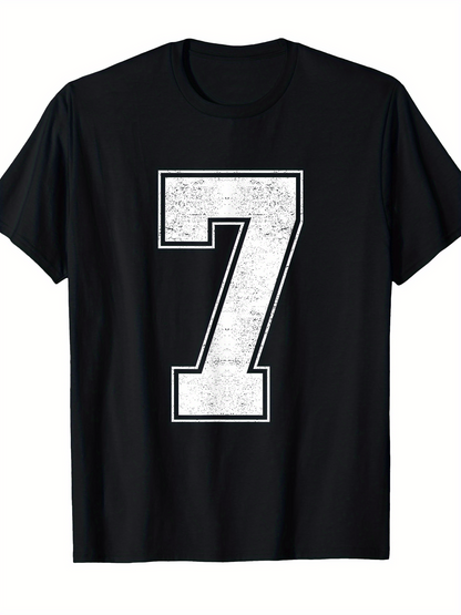 Men's Graphic T-Shirt Distressed White Number Seven Graphic Centered T Shirt