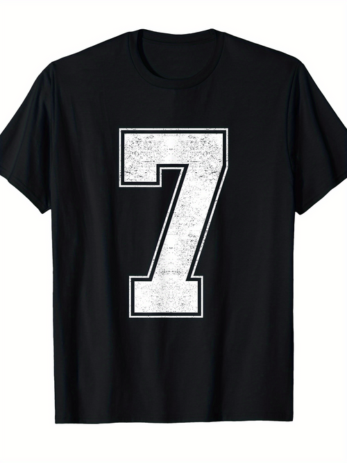 Men's Graphic T-Shirt Distressed White Number Seven Graphic Centered T Shirt