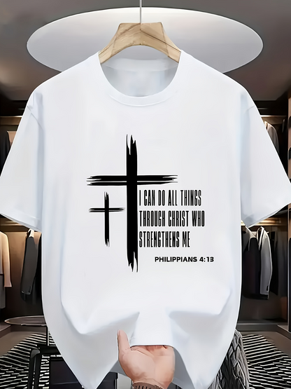 Men's Graphic T-Shirt Faith Strength Through All Things Cross