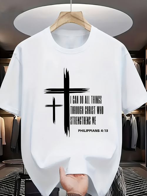 Men's Graphic T-Shirt Faith Strength Through All Things Cross