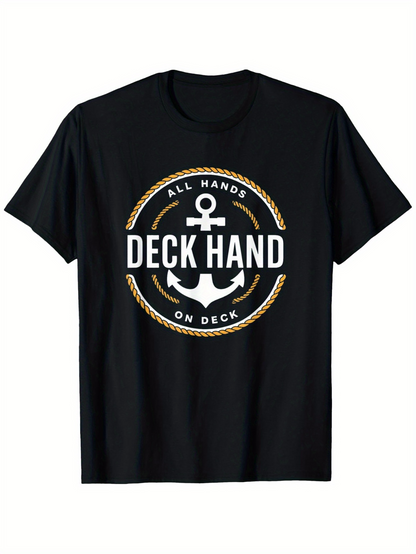 Men's Graphic T-Shirt All Hands On Deck Nautical Rope Circle With Anchor Deck Hand