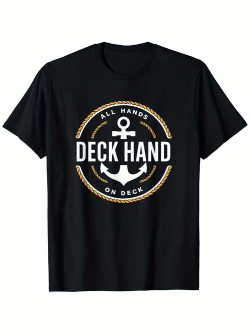 Men's Graphic T-Shirt All Hands On Deck Nautical Rope Circle With Anchor Deck Hand