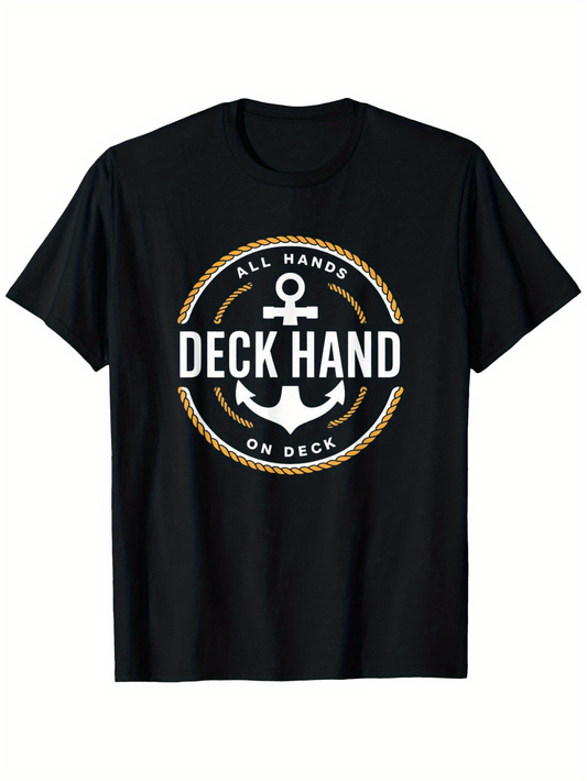 Men's Graphic T-Shirt All Hands On Deck Nautical Rope Circle With Anchor Deck Hand