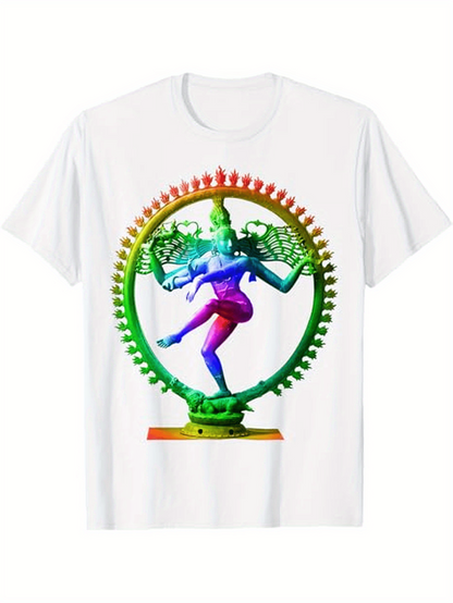 Men's Graphic T-Shirt Rainbow Light Surrounding A Dancing Divine Indian Deity Statue