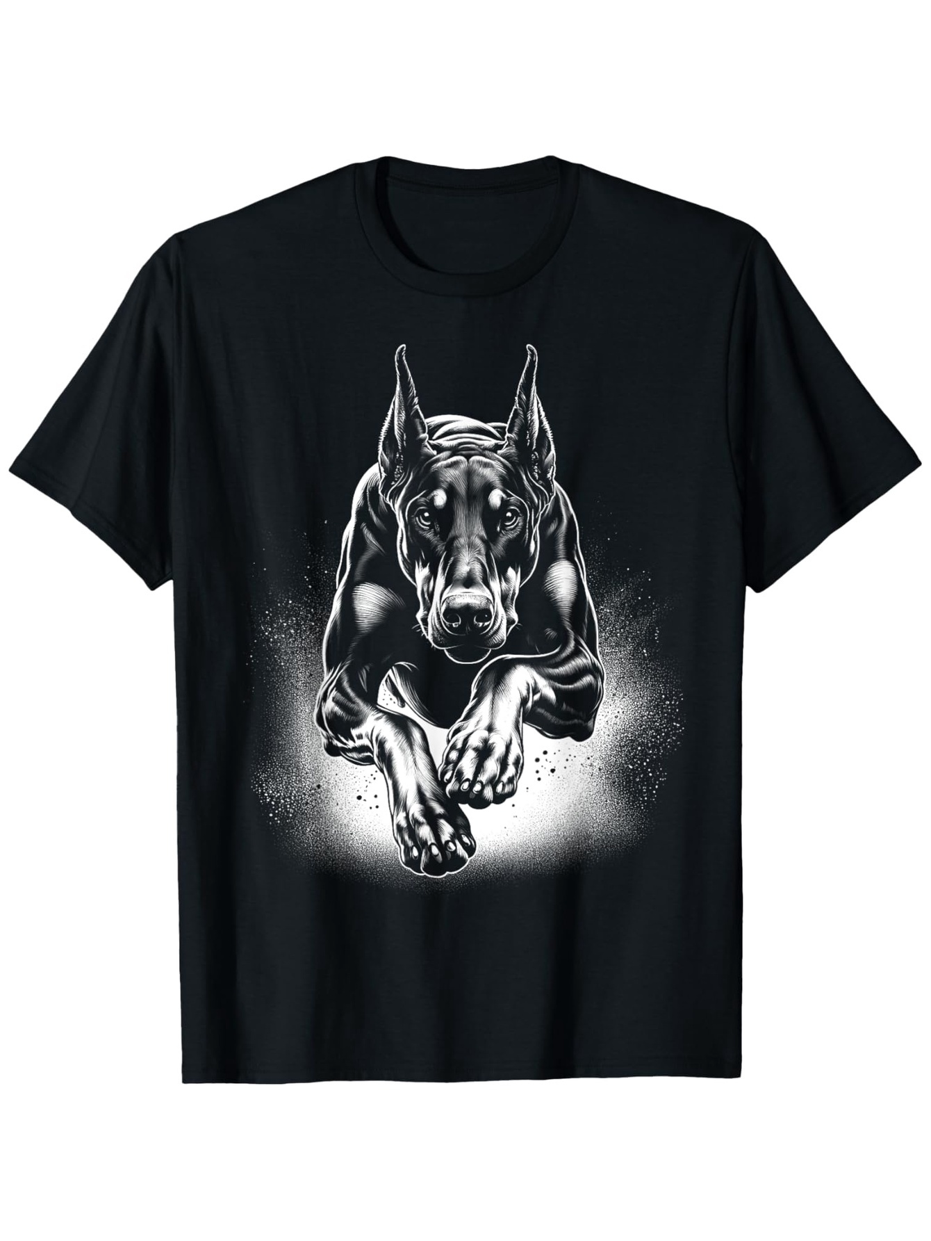 Men's Graphic T-Shirt Black And White Fierce Dog Emerging From Shadow Doberman