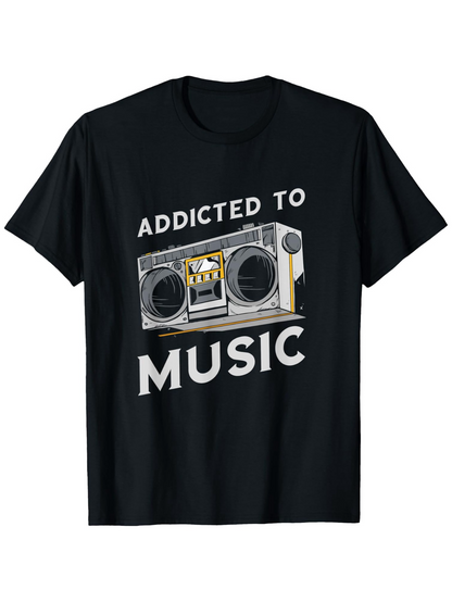 Men's Graphic T-Shirt Addicted To Music Vintage Boombox With Retro Cassette Tape Graphic Speaker